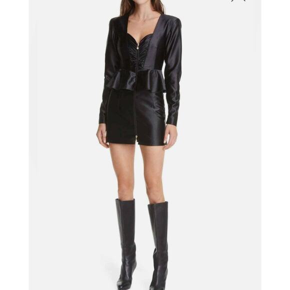 Rotate Annie Frill Trim Satin Black Mini Dress Womens New US 2 - Picture 1 of 16